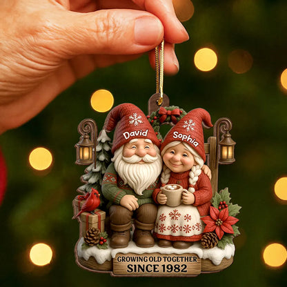 Personalized Wooden Ornament for Couples Growing Old Together – Cute Gnome Design, Christmas Tree Decoration, Unique Romantic Gift