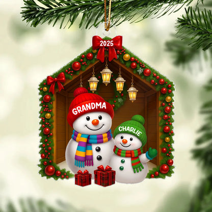Snowman Grandma & Grandchild Acrylic Ornament – Heartwarming Christmas Gift for Grandparents & Family