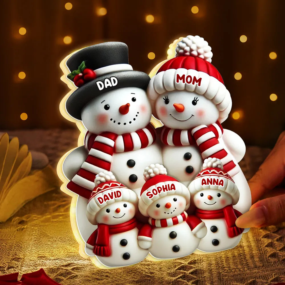 Snowman Family Acrylic Light Box – Cozy Christmas Décor, Heartwarming Gift for Grandparents