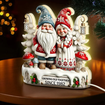 Acrylic Light Box with Christmas Gnome Couple Festive Illuminated Décor Growing Old Together Perfect Gift