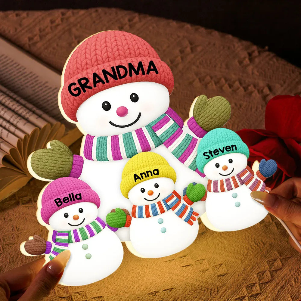 Cozy Snowman Family Acrylic Light Box – Festive Glow Décor, Heartfelt Gift for Grandma