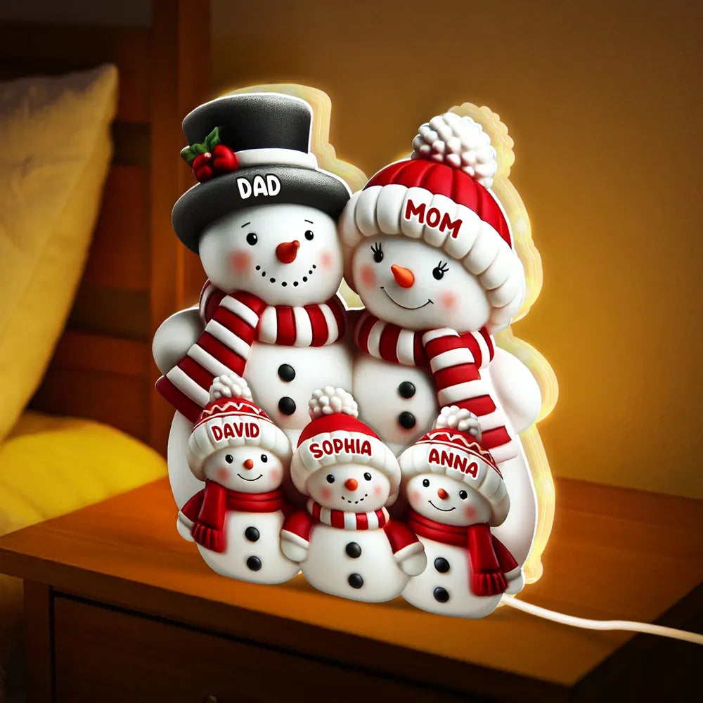 Cozy Snowman Family Acrylic Light Box for Holiday Décor, Heartwarming Atmosphere, Perfect Gift for Grandparents