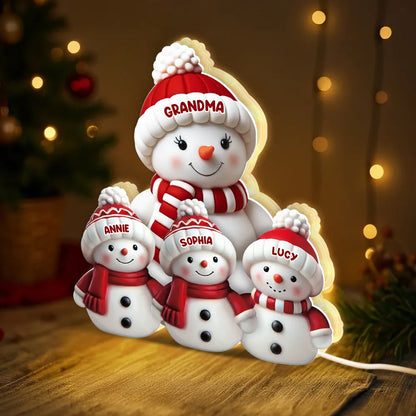 Acrylic Light Box Snowman Family, cozy glow for mantel and holiday décor, heartwarming keepsake and a perfect gift for grandma