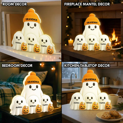 Grandma and Family Ghost Acrylic Light Box, Cozy Halloween Home Décor, Gift-Ready Accent for Family