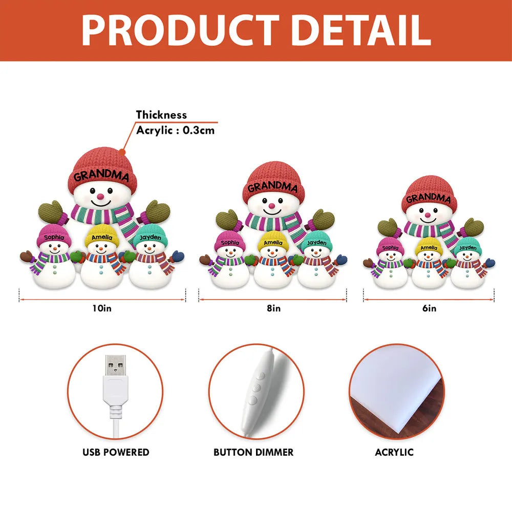 Cozy Snowman Family Acrylic Light Box – Festive Glow Décor, Heartfelt Gift for Grandma