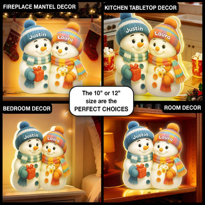Snowman Couple Acrylic Light Box – Cozy Winter Glow, Perfect Gift for Lovers & Christmas Décor