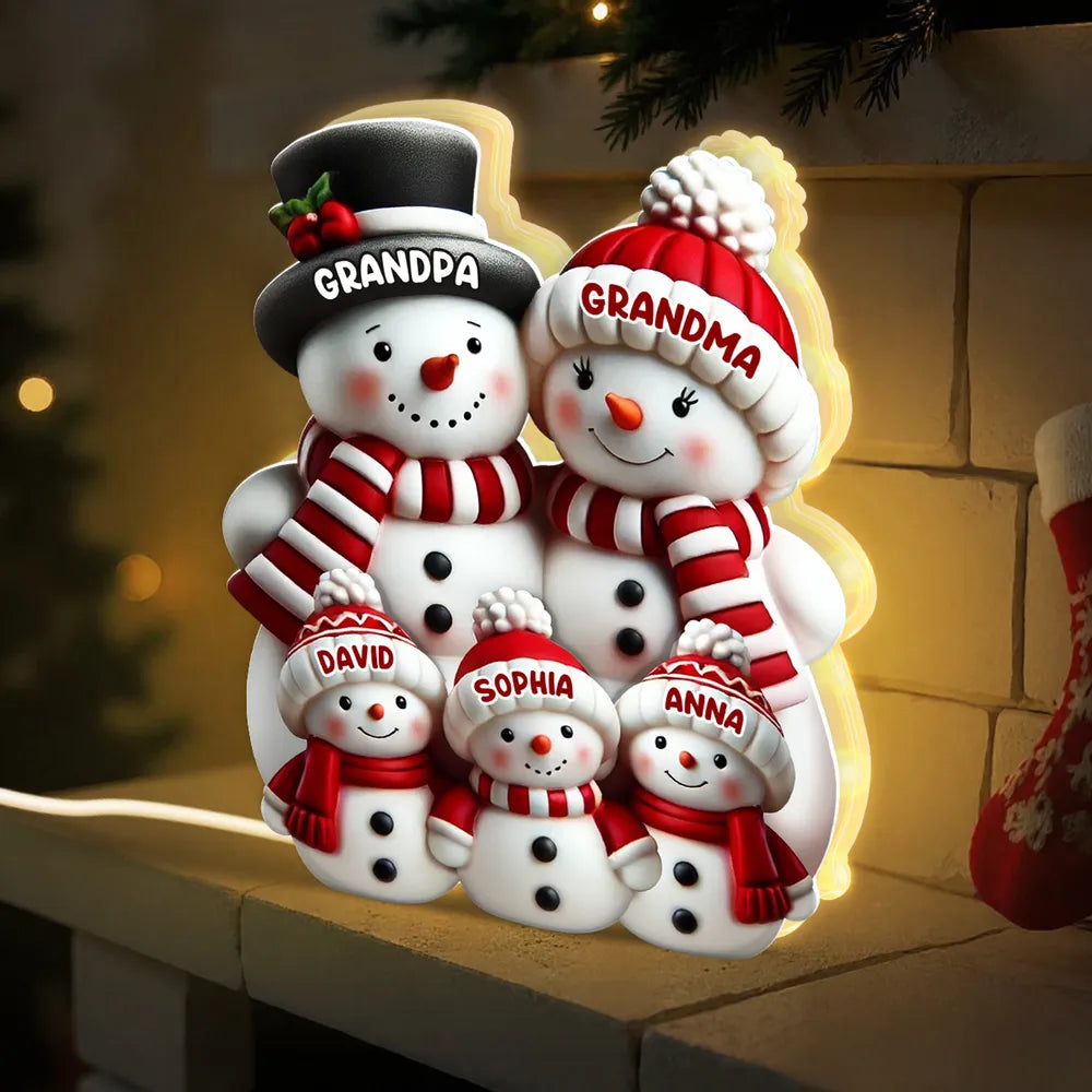 Snowman Family Acrylic Light Box – Cozy Christmas Décor, Heartwarming Gift for Grandparents