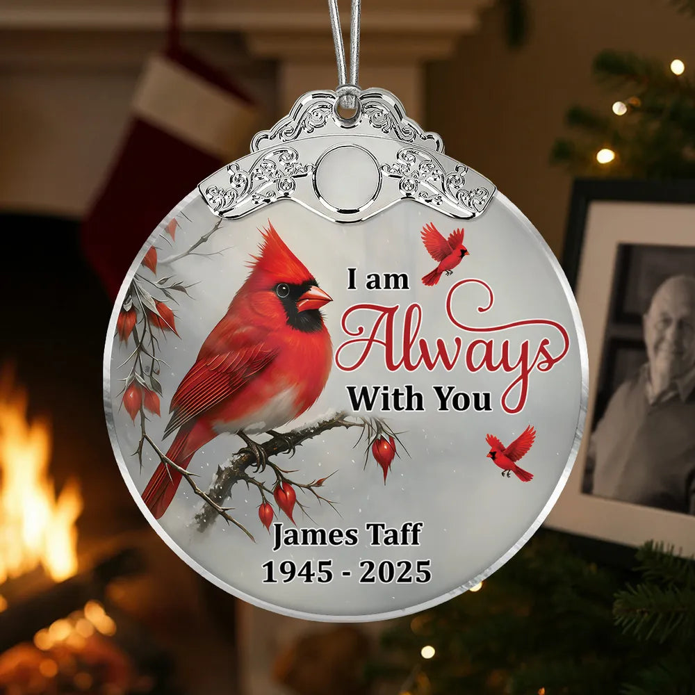 Silver Capped Glass Ornament with Cardinal design, symbolizing protection and togetherness, thoughtful gift for loved ones