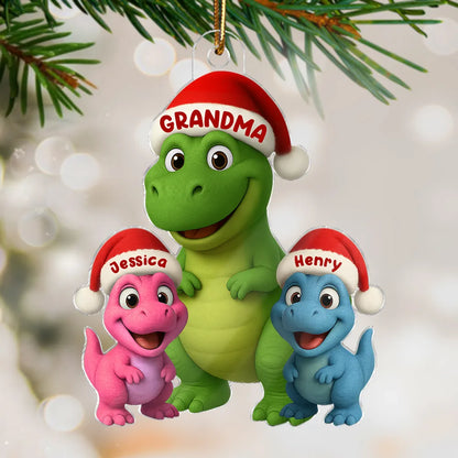 Christmas Grandma & Grandkids Dinosaur Acrylic Ornament – Adorable Family Keepsake, Perfect Gift for Grandparents