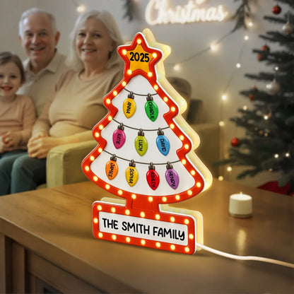 Family Christmas Tree Acrylic Light Box – Personalized Holiday Gift, Festive Home Decoration
