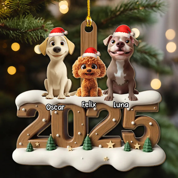 Custom Dog Family Wooden Ornament for Holiday Celebration, Cute Santa Hat Design and Heartwarming Personalized Gift