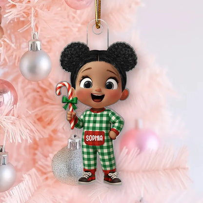 Kids in Pajamas Acrylic Ornament – Personalized Christmas Decoration, Clear and Textured Collectible Gift for Families