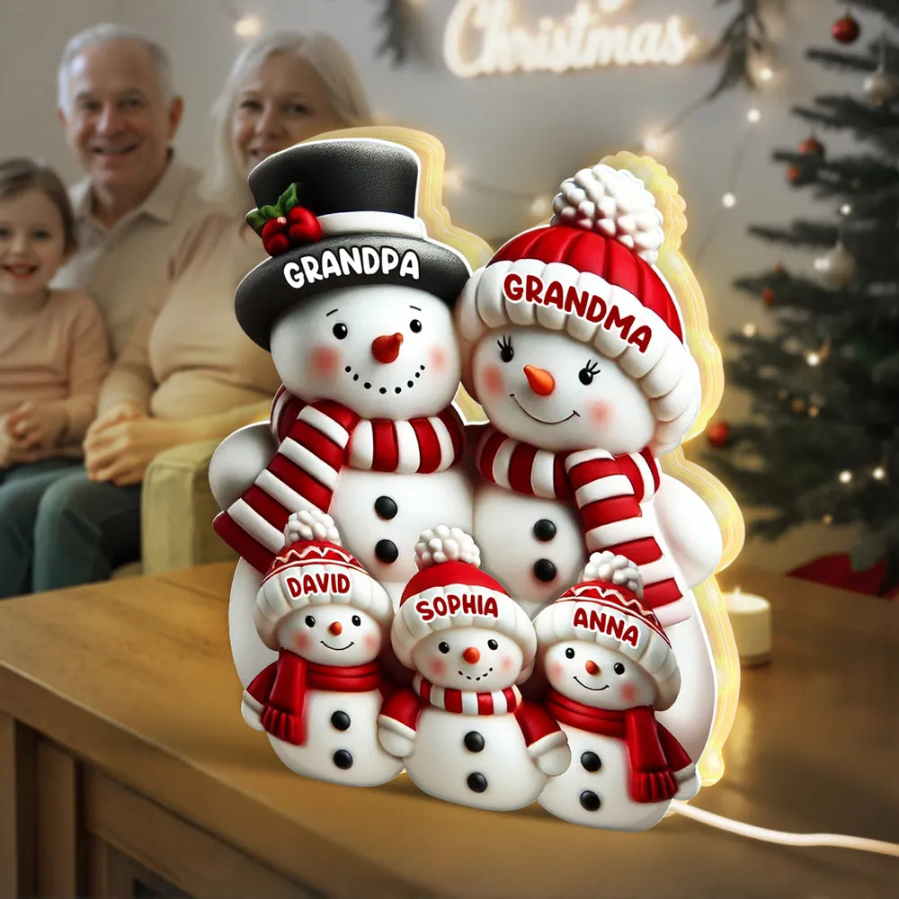 Cozy Snowman Family Acrylic Light Box for Holiday Décor, Heartwarming Atmosphere, Perfect Gift for Grandparents