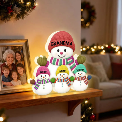 Cozy Snowman Family Acrylic Light Box – Festive Glow Décor, Heartfelt Gift for Grandma