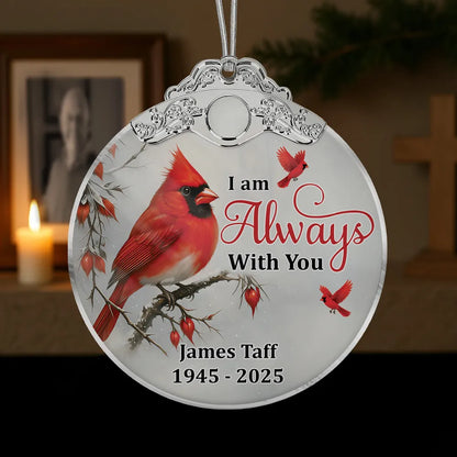 Silver Capped Glass Ornament with Cardinal design, symbolizing protection and togetherness, thoughtful gift for loved ones