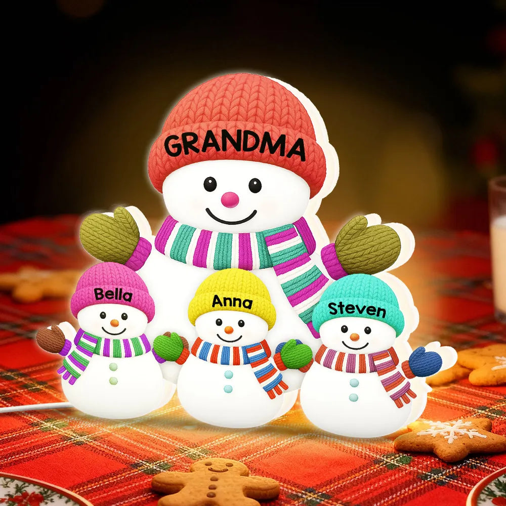 Cozy Snowman Family Acrylic Light Box – Festive Glow Décor, Heartfelt Gift for Grandma