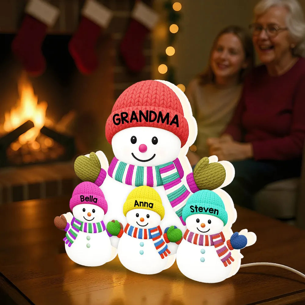 Cozy Snowman Family Acrylic Light Box – Festive Glow Décor, Heartfelt Gift for Grandma