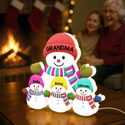 Cozy Snowman Family Acrylic Light Box – Festive Glow Décor, Heartfelt Gift for Grandma