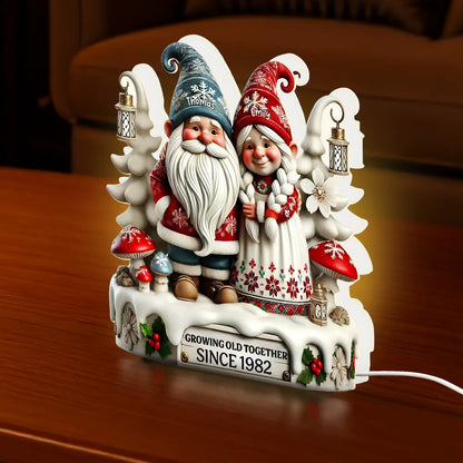 Acrylic Light Box with Christmas Gnome Couple Festive Illuminated Décor Growing Old Together Perfect Gift