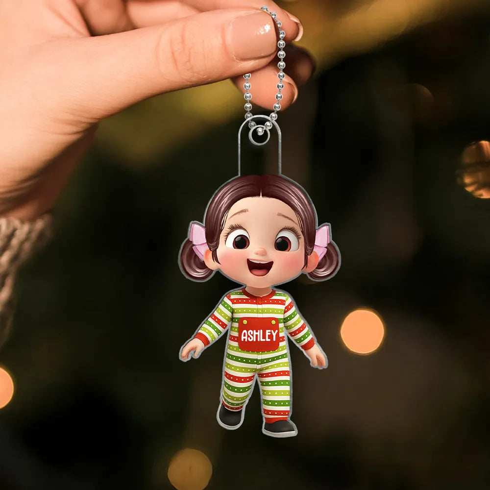 Kids in Pajamas Acrylic Ornament – Personalized Christmas Decoration, Clear and Textured Collectible Gift for Families