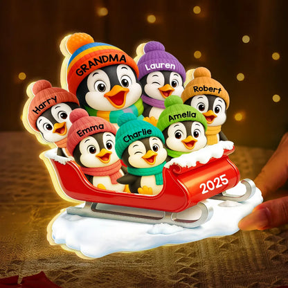 Acrylic Light Box of Christmas Penguin Family – Warm Holiday Scene & Perfect Gift for Grandma or Family