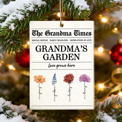 Grandma’s Garden Acrylic Ornament – Newspaper-Inspired Design, A Heartfelt Gift Where Love Grows