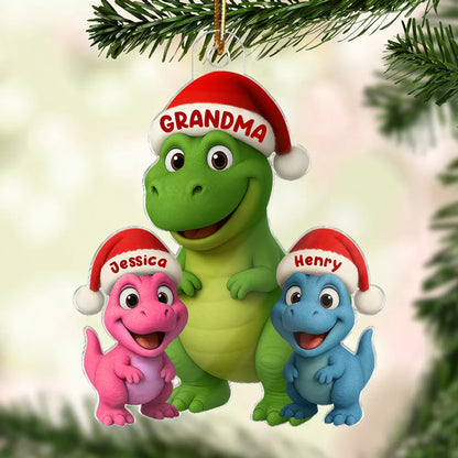 Christmas Grandma & Grandkids Dinosaur Acrylic Ornament – Adorable Family Keepsake, Perfect Gift for Grandparents