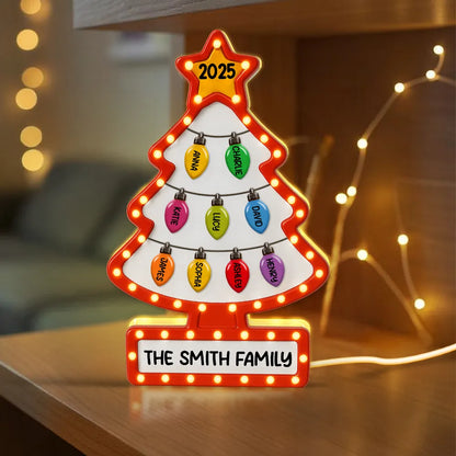 Family Christmas Tree Acrylic Light Box – Personalized Holiday Gift, Festive Home Decoration