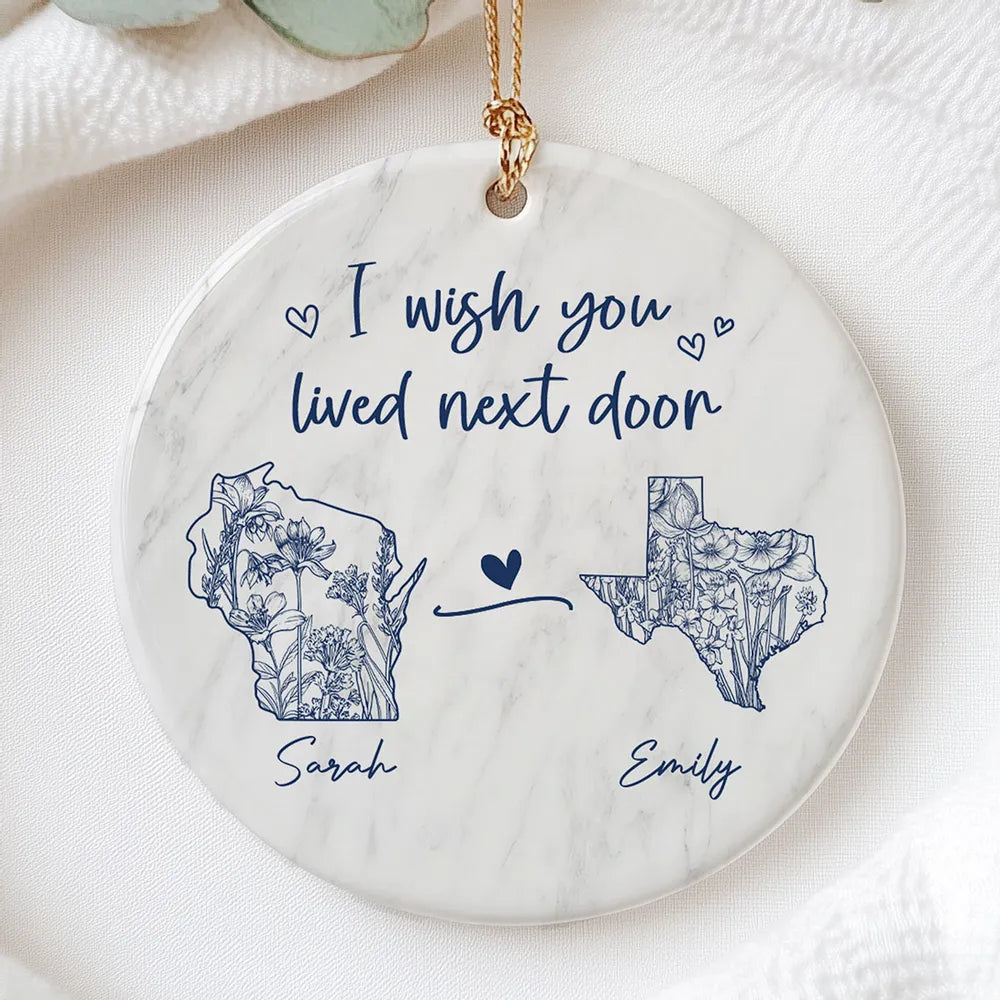 Ceramic Ornament with State Map Friendship Design, Clear Smooth Finish, Perfect Keepsake and Surprise Gift