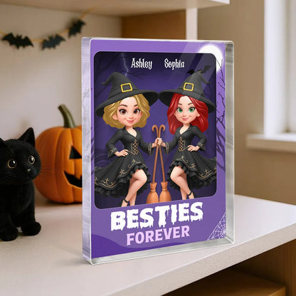 Best Friends Witch Theme Rectangle Acrylic Block Plaque, Halloween Décor and Friendship Gift