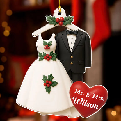 Acrylic Ornament with Wedding Dress & Suit Design, Romantic Holiday Décor and Perfect Gift for Newlyweds