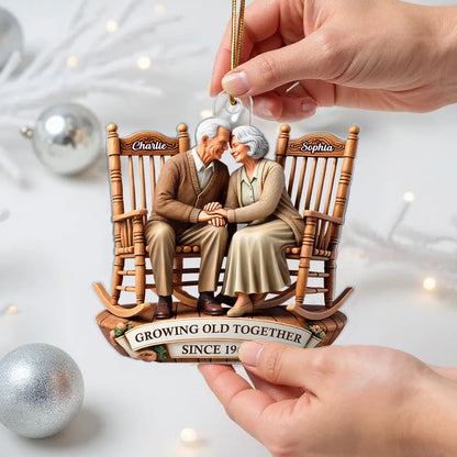 Growing Old Together Couple Acrylic Ornament – Personalized Anniversary Gift