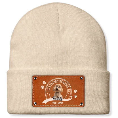 Leather Patch Beanie Hat with Dog Design, Cozy Warmth and Perfect Gift for Pet-Loving Families