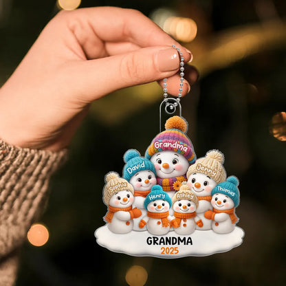Snowman Acrylic Ornament with Cozy Family Scene for Grandma – Perfect Christmas Gift