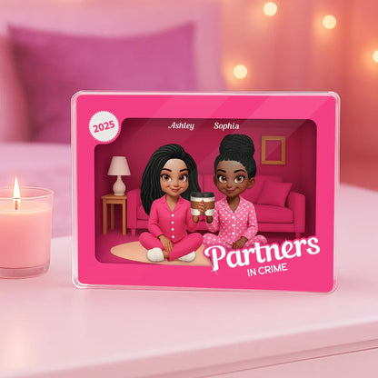 Rectangle Acrylic Block Plaque with Besties Forever Theme, Pajama Illustration, Clear Finish, Perfect Surprise Gift for Friends