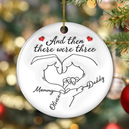 Personalized Ceramic Ornament for Parents – Hand Heart Family Sketch, Christmas Tree Decoration, Sentimental Unique Gift