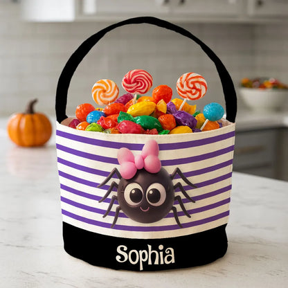 Personalized Polyester Basket Tote with Cute Spider or Green Monster, Unique Halloween Gift for Kids