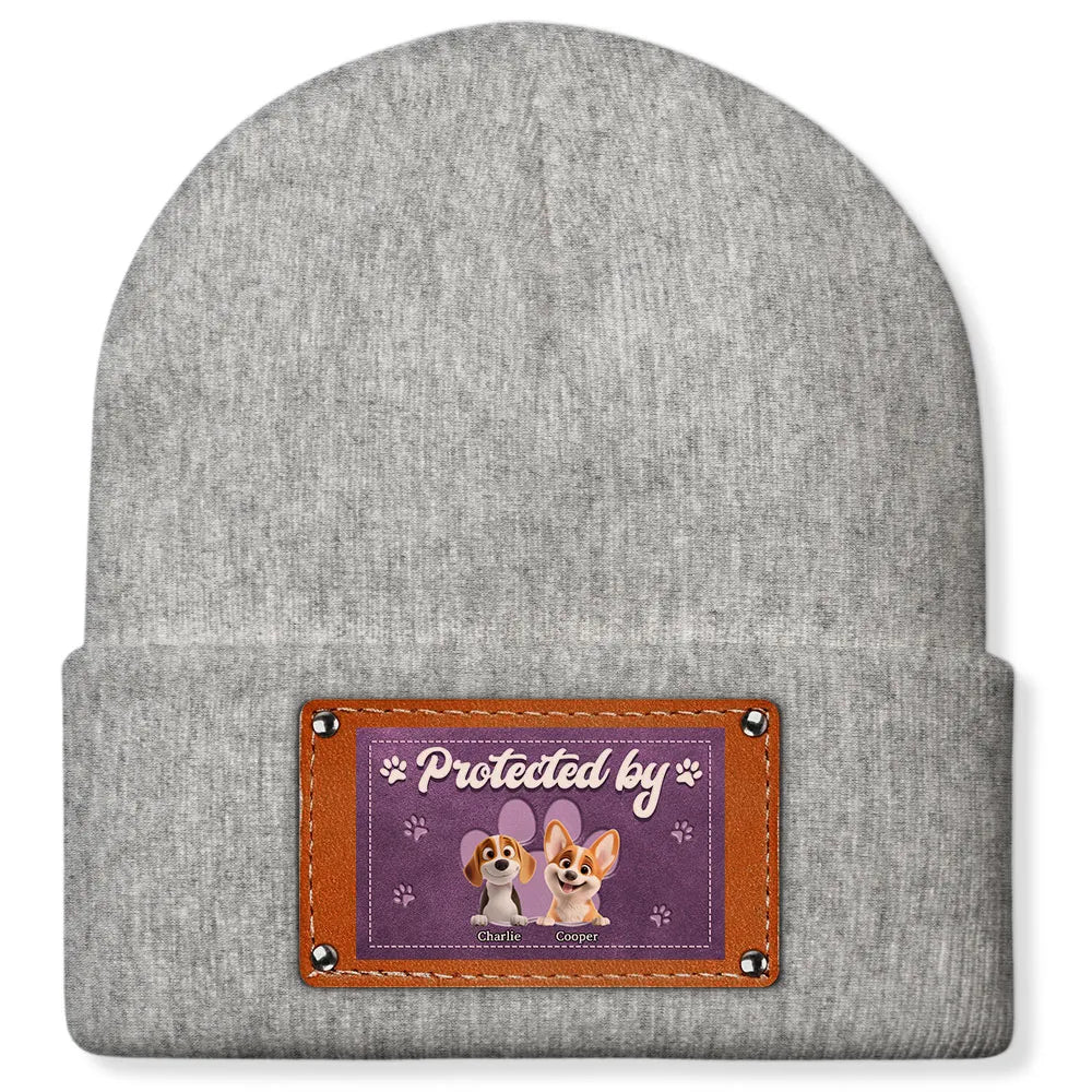 Leather Patch Beanie Hat with Pet Protector Design, High Clarity, Fun and Warm Gift for Winter