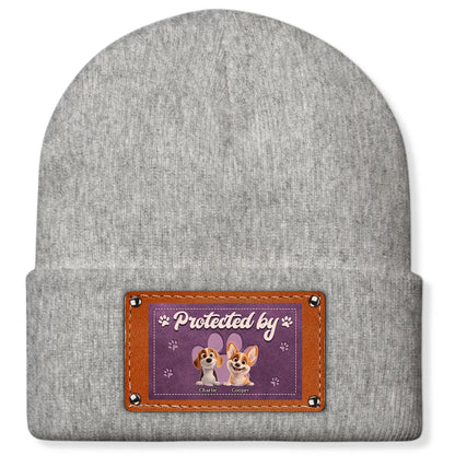 Leather Patch Beanie Hat with Pet Protector Design, High Clarity, Fun and Warm Gift for Winter