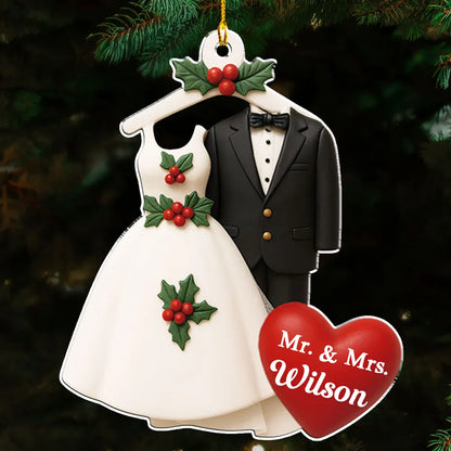 Acrylic Ornament with Wedding Dress & Suit Design, Romantic Holiday Décor and Perfect Gift for Newlyweds
