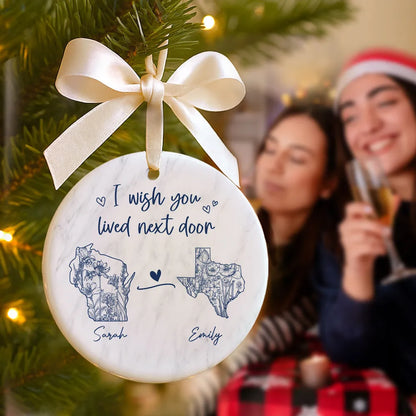 Ceramic Ornament with State Map Friendship Design, Clear Smooth Finish, Perfect Keepsake and Surprise Gift
