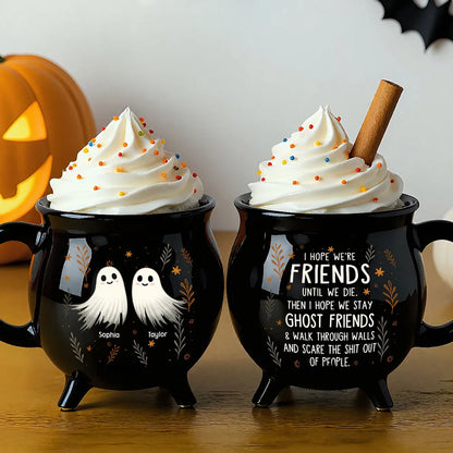 Personalized Ceramic Cauldron Coffee Mug with Ghost Illustration, Holiday Party Gift