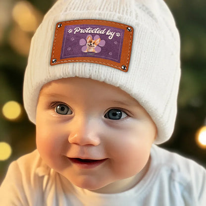 Leather Patch Beanie Hat with Pet Protector Design, High Clarity, Fun and Warm Gift for Winter