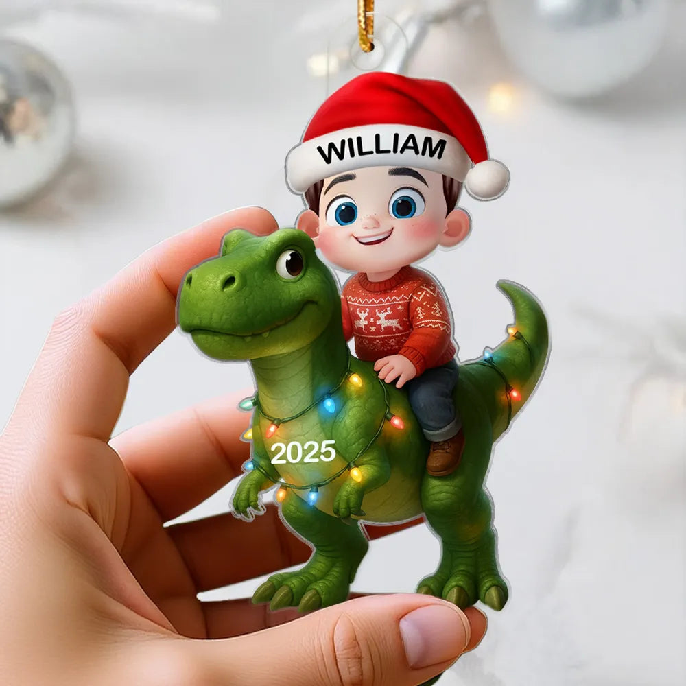 Acrylic Ornament Featuring Kid and Dinosaur Theme, Refined Texture, Perfect Collectible Gift for Children