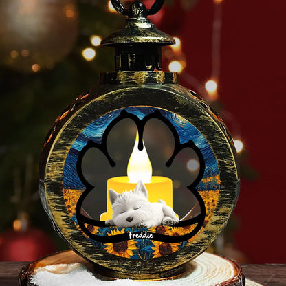 Personalized Pet Memorial Lantern Ornament - Sleeping Dog Design