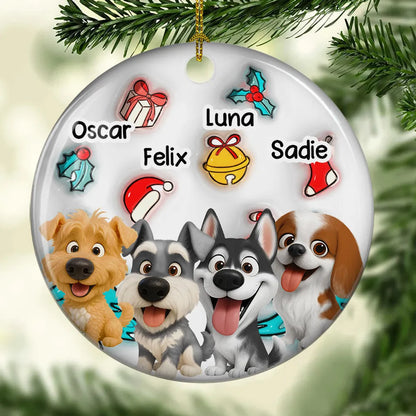 Ceramic Ornament with Cartoon Dog and Christmas Theme, High Clarity, Fun Gift for Pet Lovers