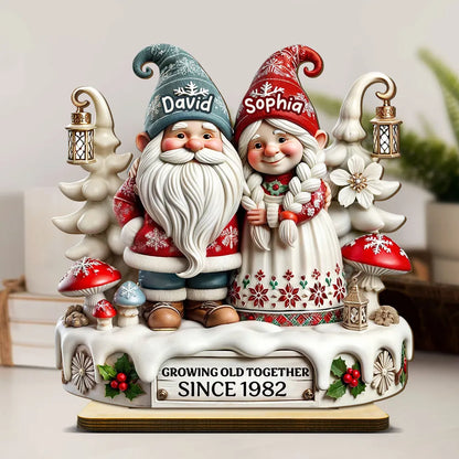 Custom Name Holiday Gnome Pair Wooden Plaque - Festive Home Display, Creative Couple Gift