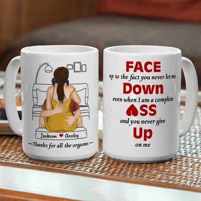 Personalized Ceramic Mug with Hugging Couple Art, Cheeky Quote, Unique Creative Gift for Partner