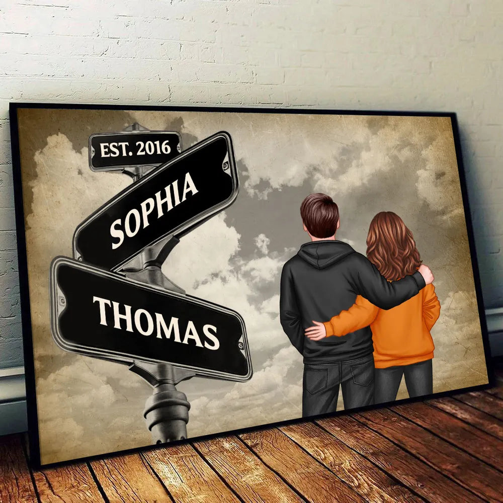 Back View Couple Street Sign Poster – Personalized Gift for Him or Her