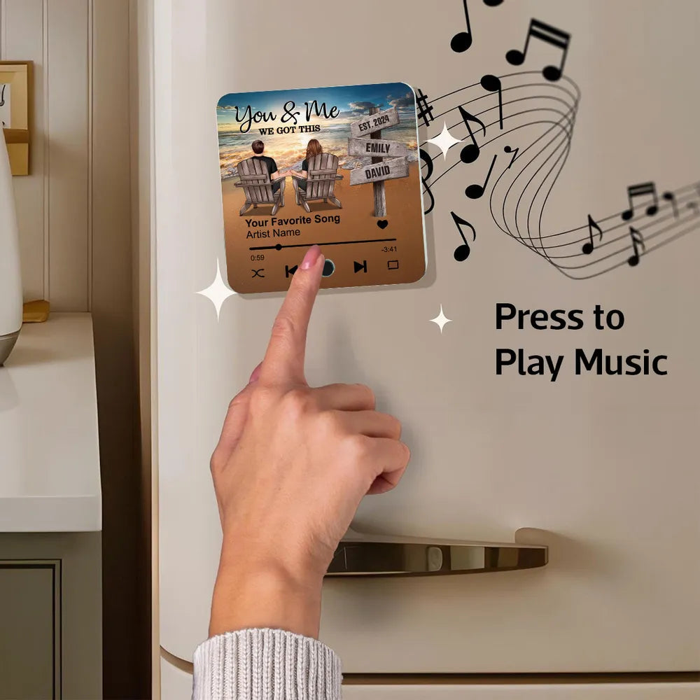“You & Me, We Got This” Acrylic Music Magnet – Custom Couple Beach Scene – Personalized Gift for Loved Ones